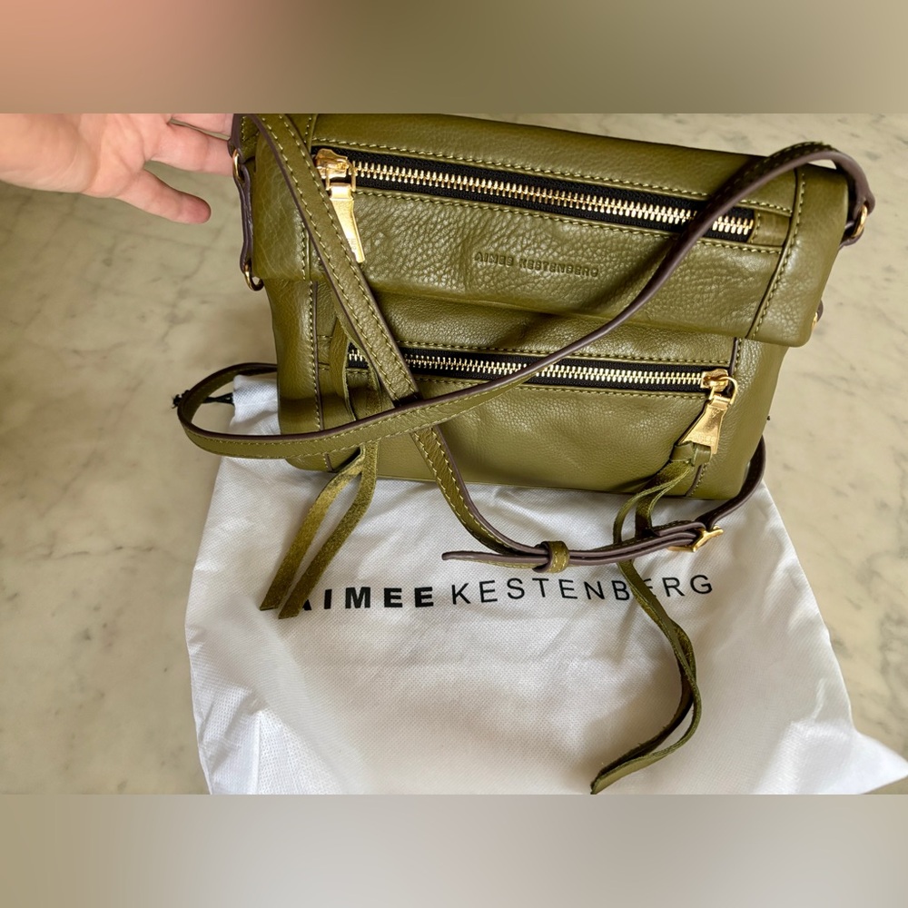 Aimee Kestenberg Crosstown Olive / Kelp Leather Double Entry Crossbody